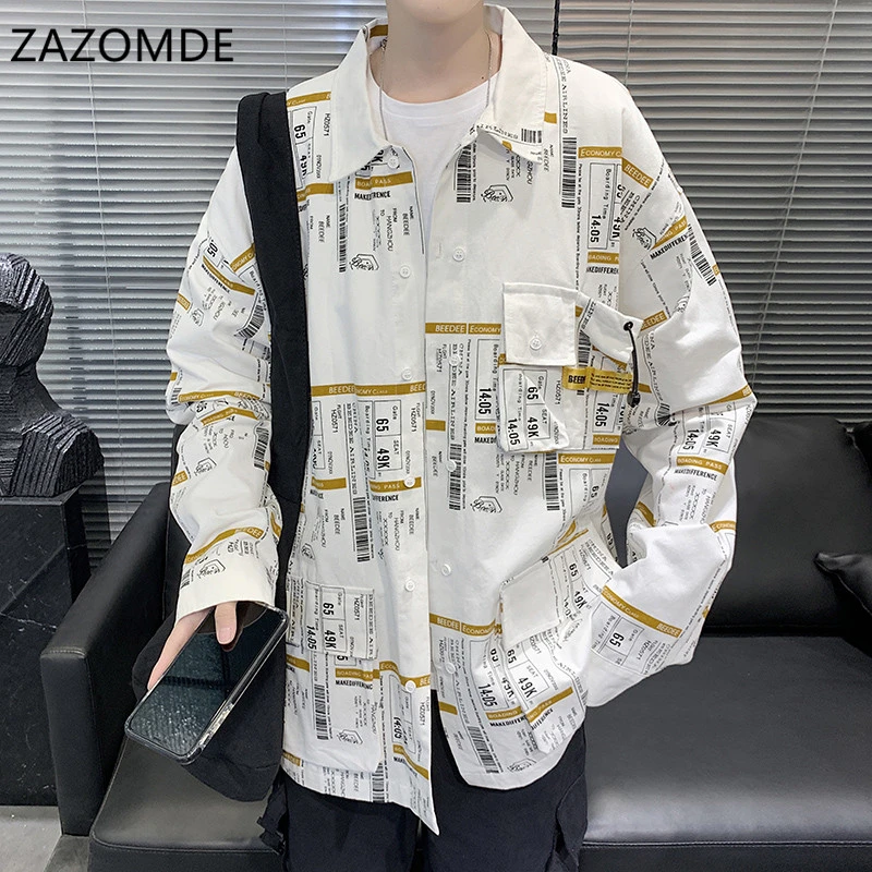 Мужская хлопковая рубашка с отложным воротником ZAZOMDE Повседневная Свободная в