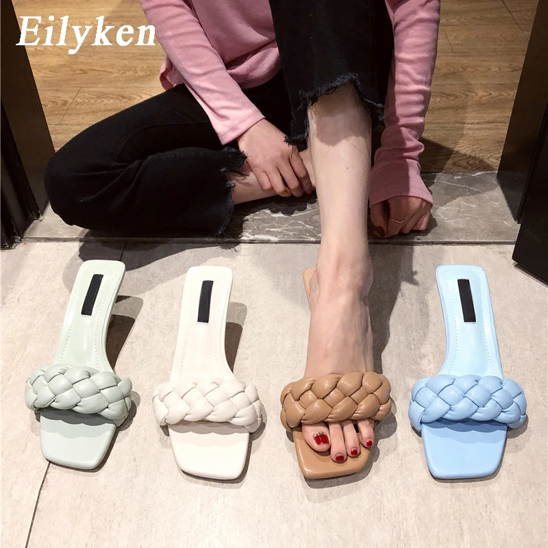 

Eilyken 2021 Women Summer Slides High Quality Weave Open Toe Flat Casual Slipper Leisure Sandal Female Beach Flip Flops