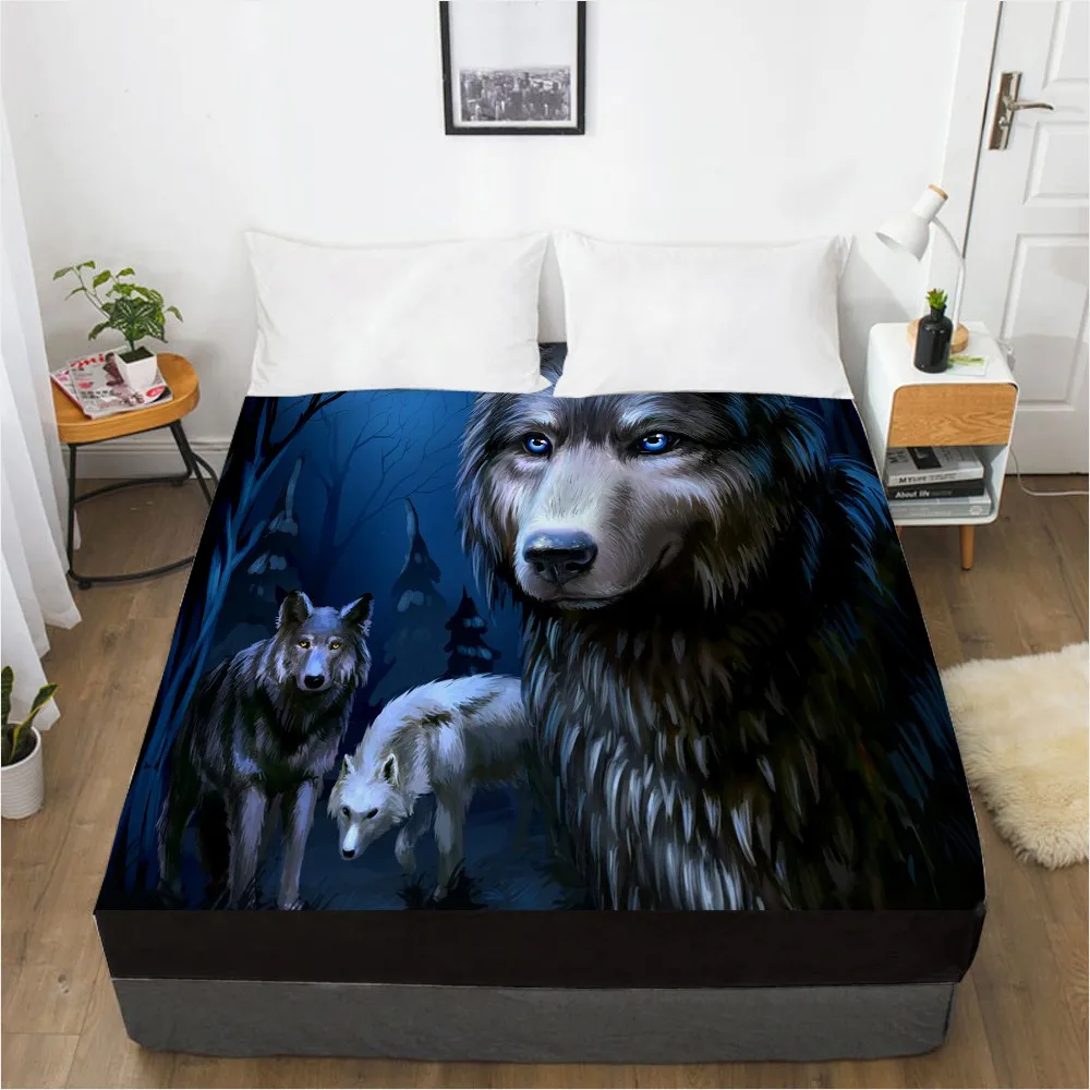 

3D HD Digital Printing Custom Bed Sheet With Elastic,Fitted Sheet Twin King,Animal Wolf Wolves Bedding Mattress Cover 160x200CM