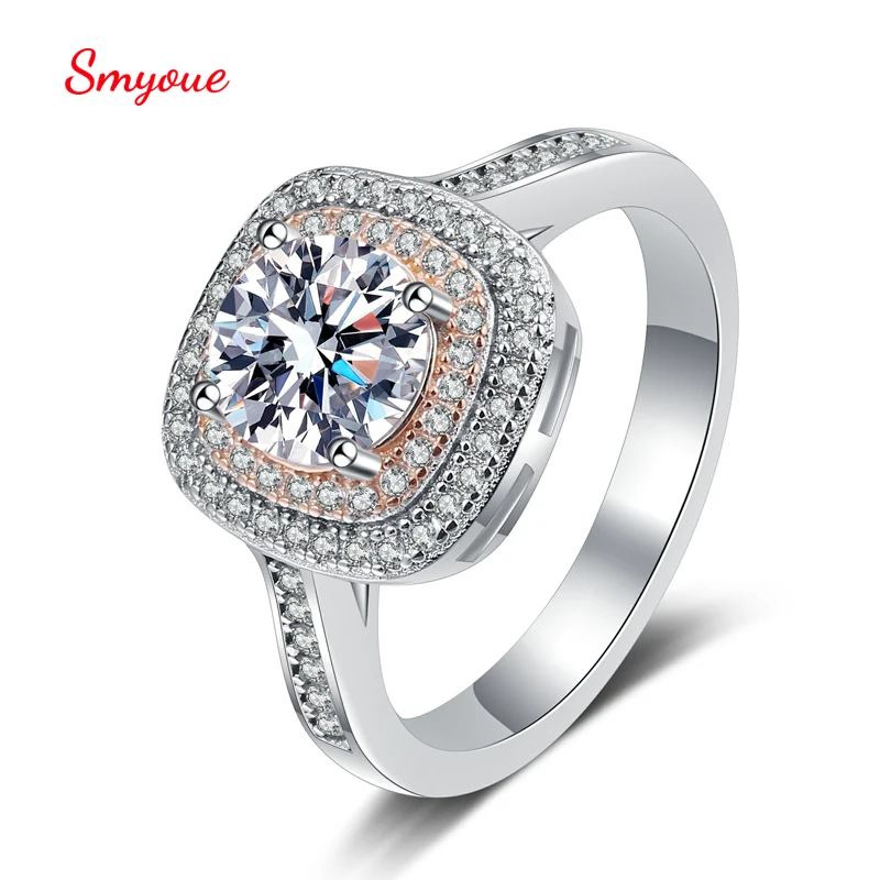 

Smyoue D Color Real 1 Carat Moissanite 100% 925 Sterling Silver Rings For Women Square Wedding Luxury Jewelry With GRA