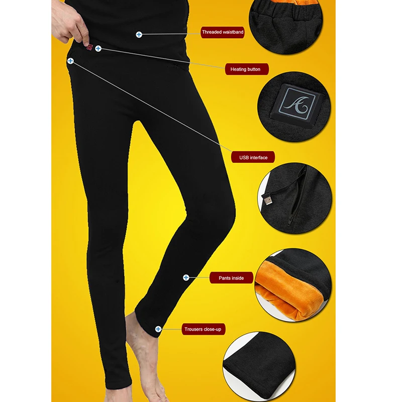 

Winter Men Heating Skiing Underwear Set Warm Camping Clothing USB Charged Heated Pants Electrical Heated Suits
