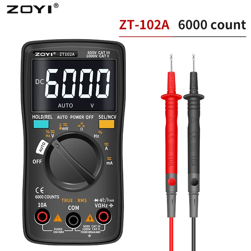 ZOYI Digital Multimeter ZT-98/100/101/102/102A Auto Ranging 6000 counts AC/DC Ammeter Voltmeter Ohm Hz Ture RMS tester Portable |