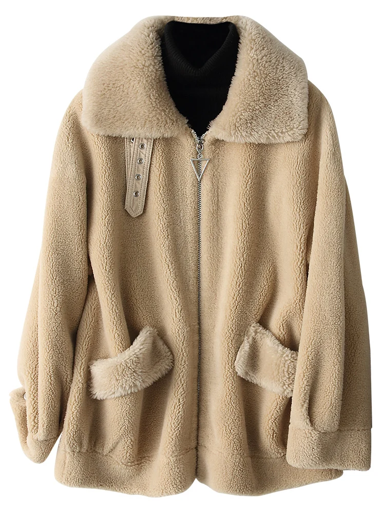 2020 Real Wool Fur Coat Female Thick Warm Winter Women Camel Sheep Shearing Jacket Outerwear manteau femme YQ398 | Женская одежда