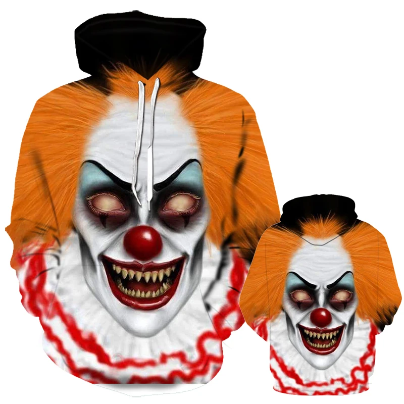 Новая толстовка с капюшоном из фильма ужасов клоун 3D принтом Топ в стиле хип хоп