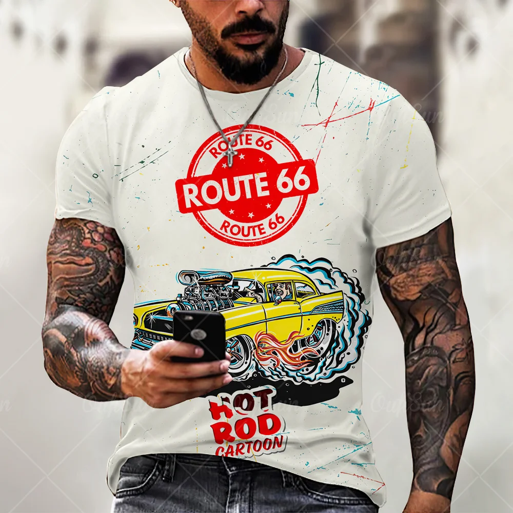 

Classic Route 66 Summer New Men's T-shirt Oversized Loose Top Retro Short Sleeve Fashion 66 Letter Printing O-neck Men's T-shirt
