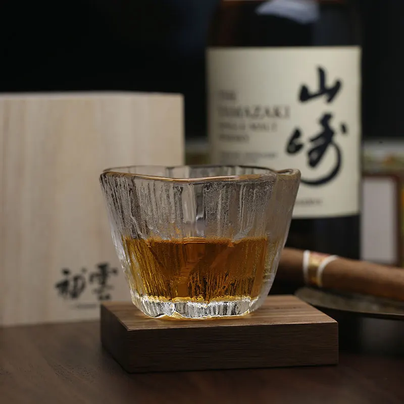 2021 nuevo hielo coraz&oacute;n taza japon&eacute;s anillo de cristal de whisky de vidrio de cerveza taza vaso de madera caja de regalo para hombres mujer ins estilo-4