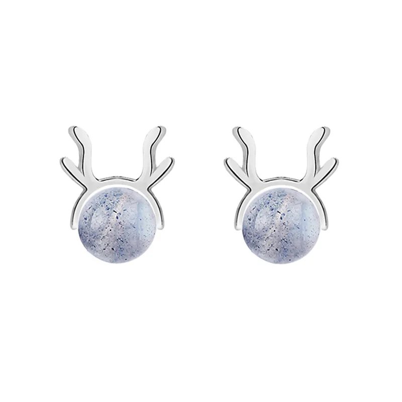 

Hot Sale Korean Simple Cute Christmas Antlers Moonstone Stud Earrings 2021 New Trend Fashion Women Jewelry for Party, Birthday