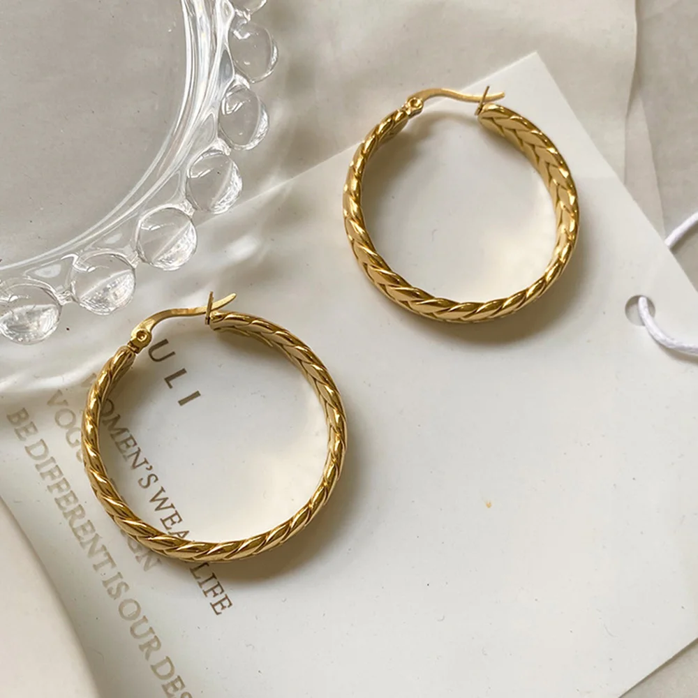 

Titanium Steel 18K Electroplating Wheat Ear Geometric Earrings Elegant Simple Ear Buckle Texture Personalized Woman Earrings