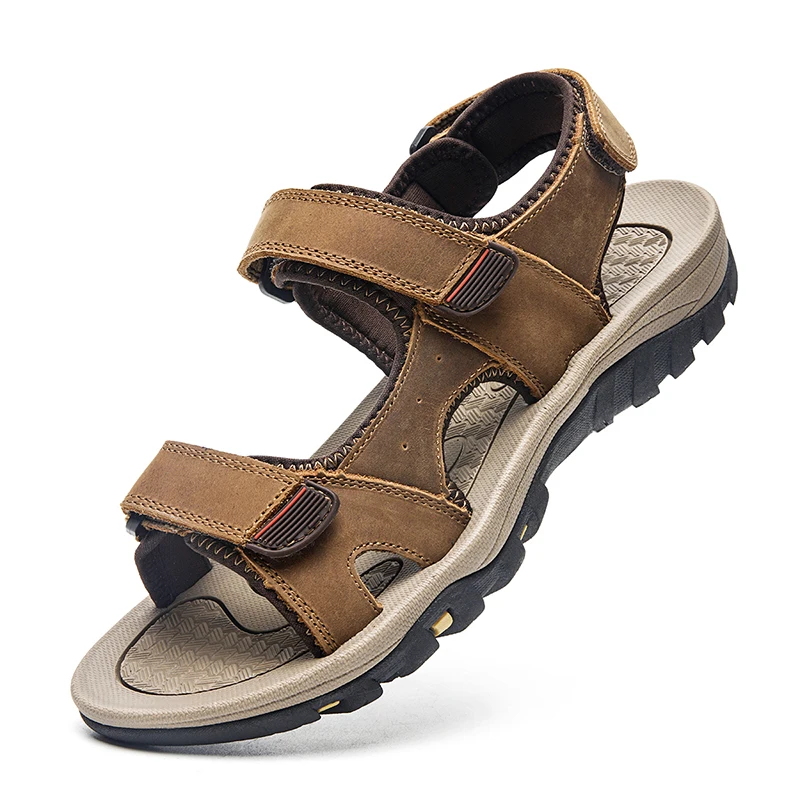

Mens Leather Sandals Open Toe Outdoor Hiking Sandals Waterproof Beach Sandals