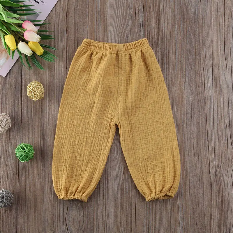 

Baby Girls Boy Pants Wrinkled Cotton Vintage Bloomers Trousers Legging Solid Pants 6M-4T Toddler Infant Child Pants