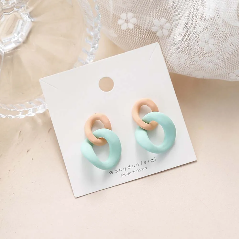 Geometric Contrast Color Stitching Earrings Personality Frosted Texture | Украшения и аксессуары