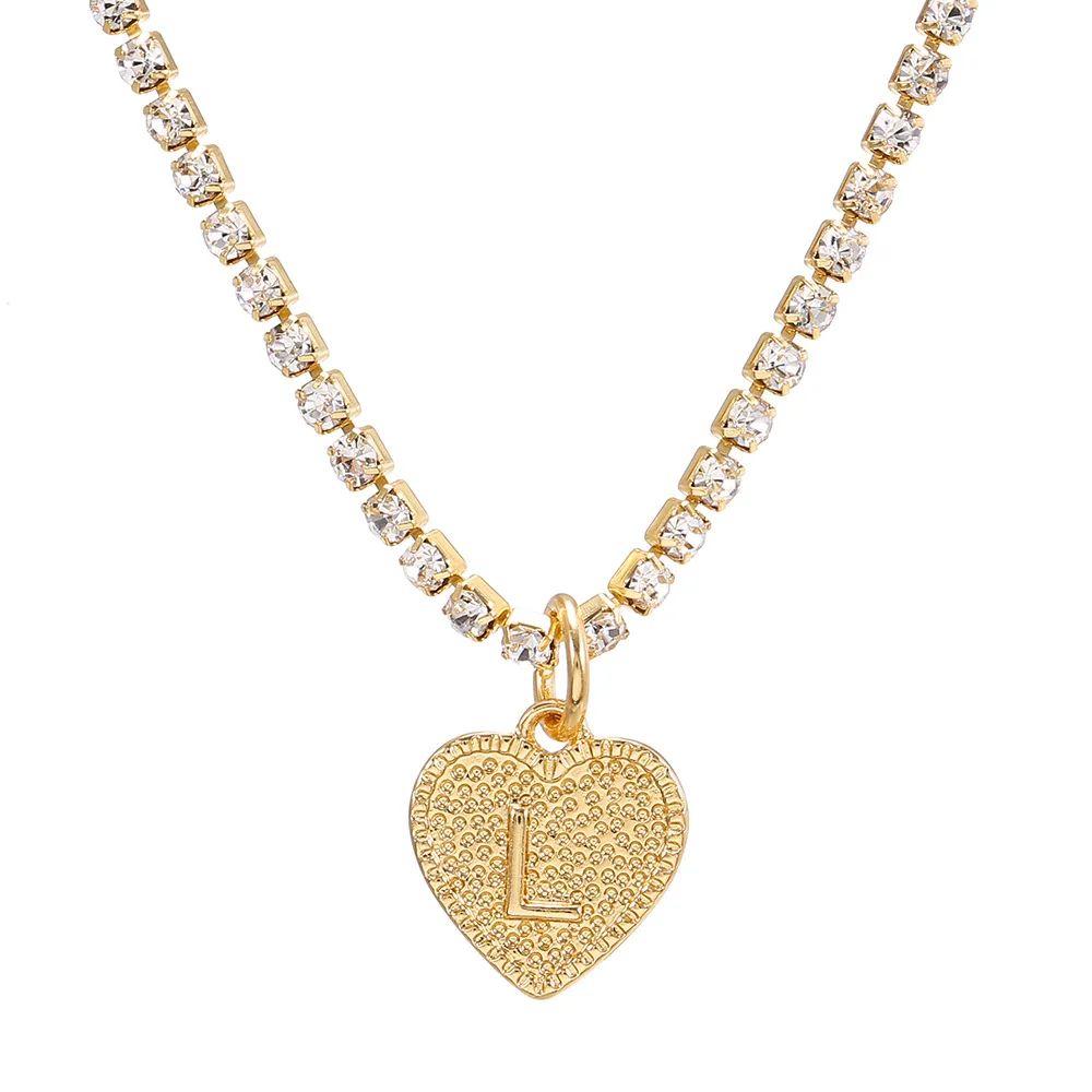 

New 2020 Adjustable Rhinestone Alphabet Tennis Chain Necklace Women Heart Shape Letters Initials Pendant Necklace Collar Jewelry