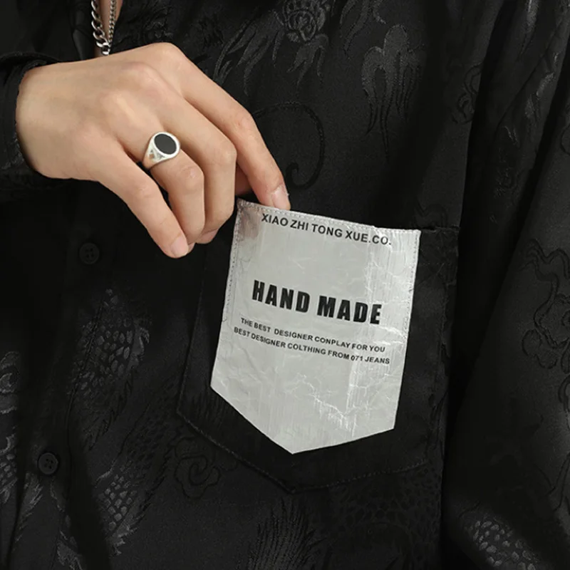 

Aolamegs Casual Shirts Men Retro Chinese Dragon Shirt High Street Streetwear Harajuku Women Blouse Couple Cozy Long Sleeve Shirt