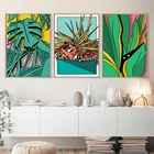 Плакат с изображением тигра в джунглях и зеленых растений, Настенная картина с тропическим монстром, животными, тенями для век, живопись на холсте, домашний декор