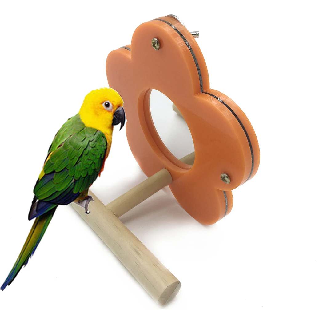 

Creative Bird Stand Perch with Flower Mirror Bird Cage Toy Birds Playing Toy for Parrot