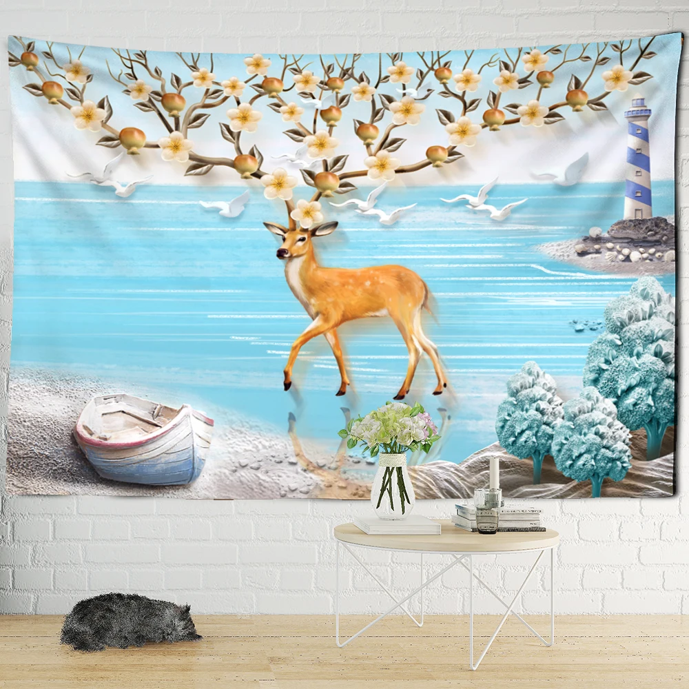 Цветок Sika гобелены с оленями настенный Рог цветение сливы Настенный декор