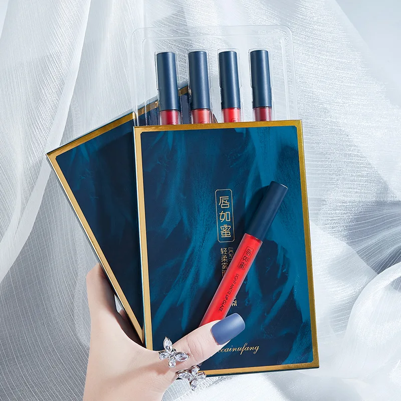 

4 шт. набор блеска для губ матовая помада бархатный косметический ТИНТ блеск для губ стойкая жидкая помада водостойкая Губная помада увлажн...