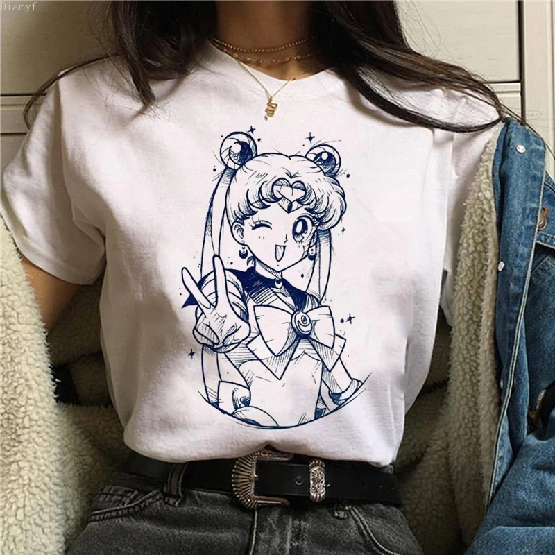 

T Shirt Women Sailor Moon Funny Cartoon Harajuku Femela Tops Ullzang Anime T-shirt 90s Korean Style Tshirt Graphic Top Tees