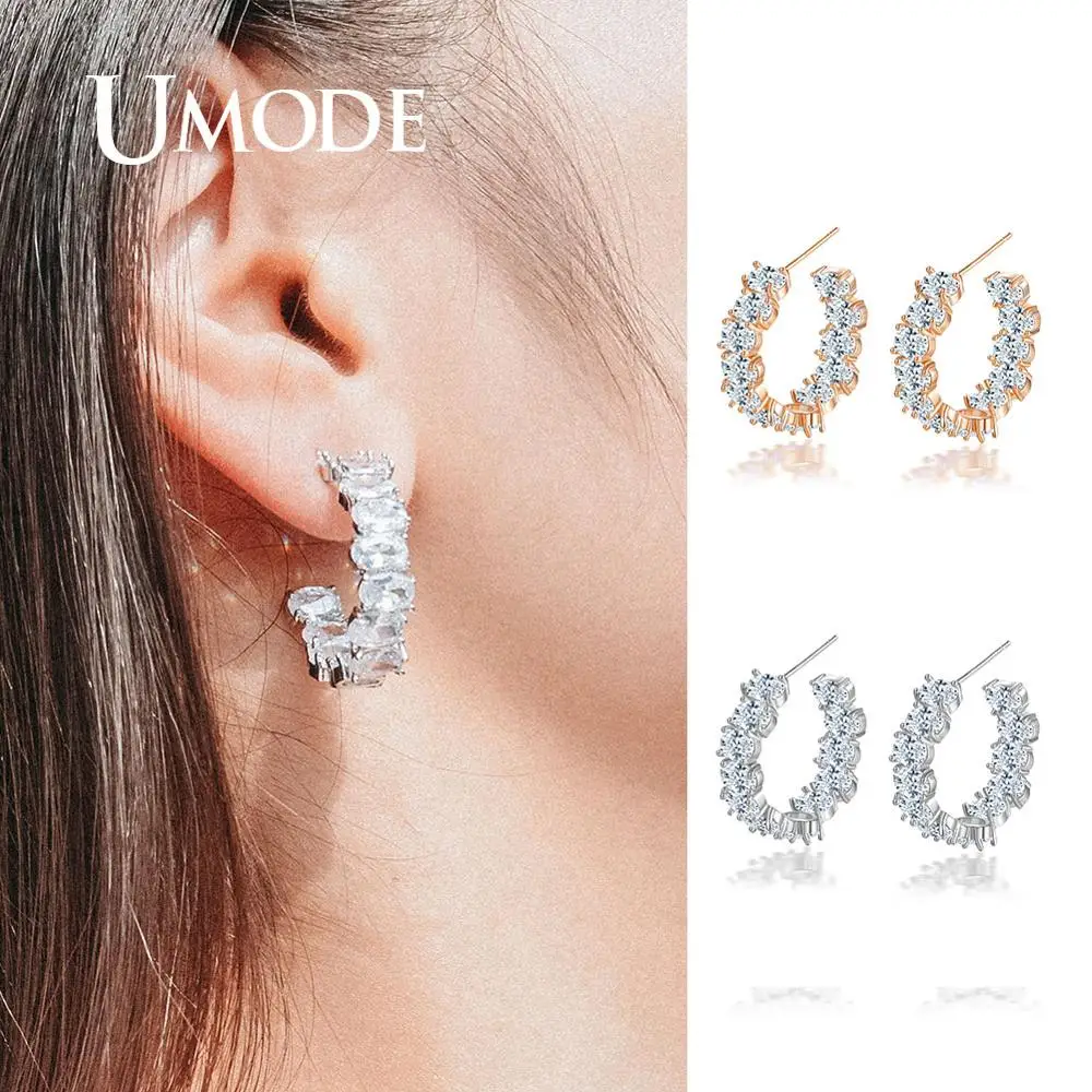 UMODE Новые овальные CZ Кристальные круглые серьги для женщин кольца с цирконом Femme