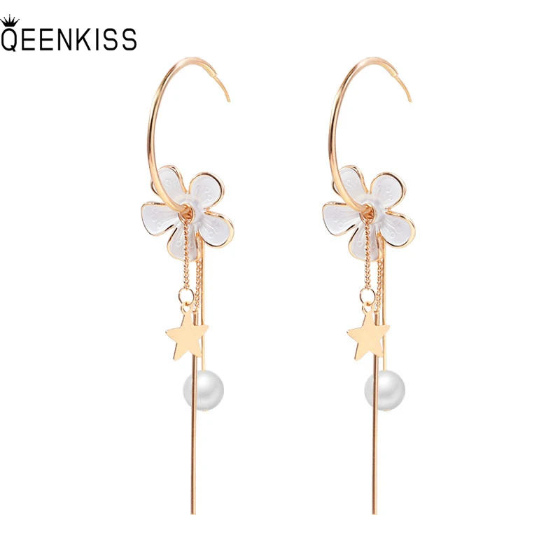 

QEENKISS EG729 Fine Jewelry Wholesale Fashion Woman Girl Birthday Wedding Gift Flower 925 Sterling Silver Needle Drop Earrings