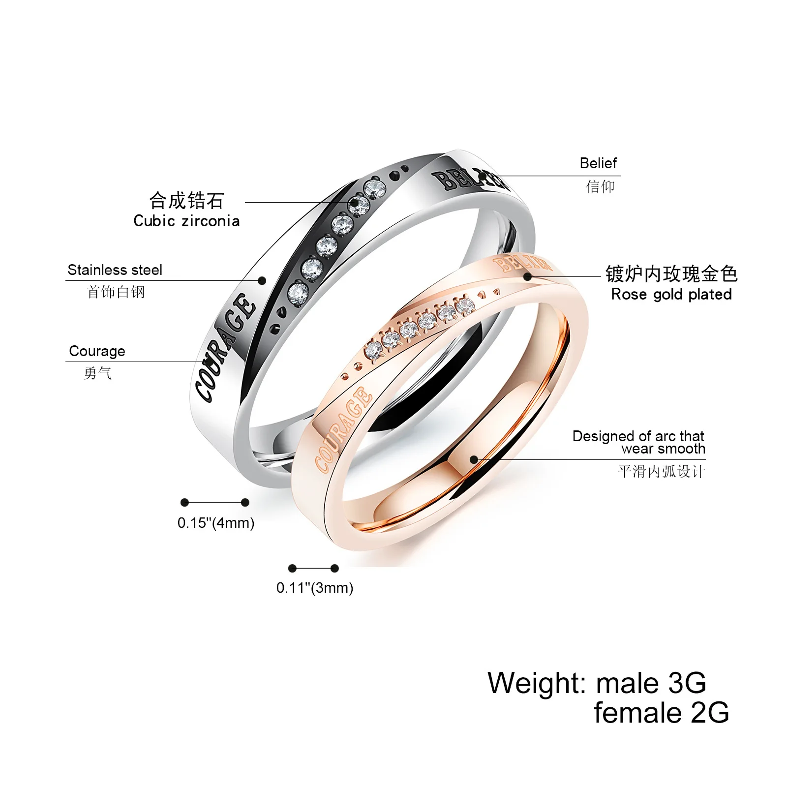 

CA-75 Simple Diamond Couple Ring Fashion Exquisite Titanium Steel Couple Ring Valentine's Day Gift