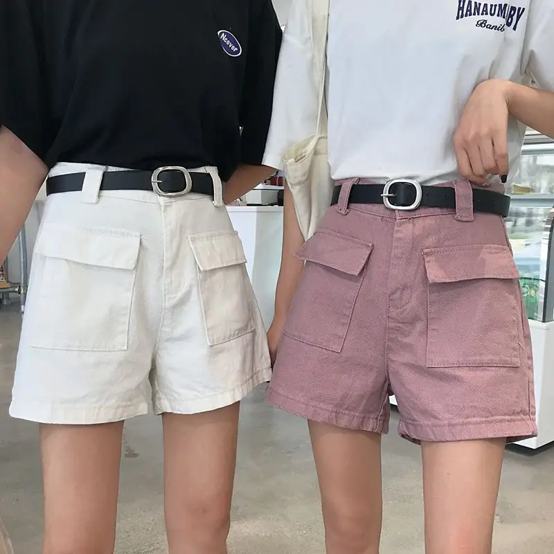 Женские шорты с высокой талией прямые джинсы широкими штанинами короткие брюки