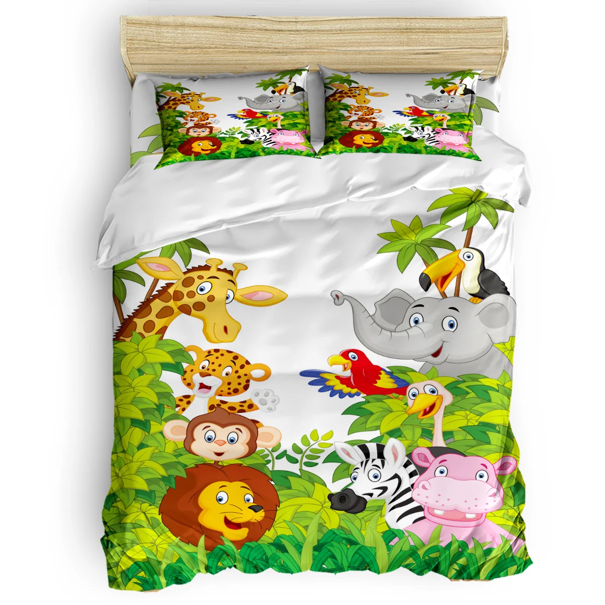 

Forest Animal Cartoon Giraffe Lion Zebra Duvet Cover Set With Pillowcase Comfortable Bedroom Supplies King Size Bedding Set