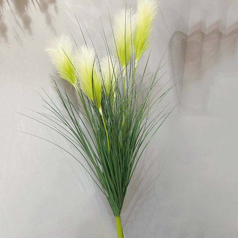 

5 Heads Onion Grass Fake Reed Bouquet Silk Large Artificial Wedding Flower Plastic Plants for Home Party Balcony Decor 100 Cm