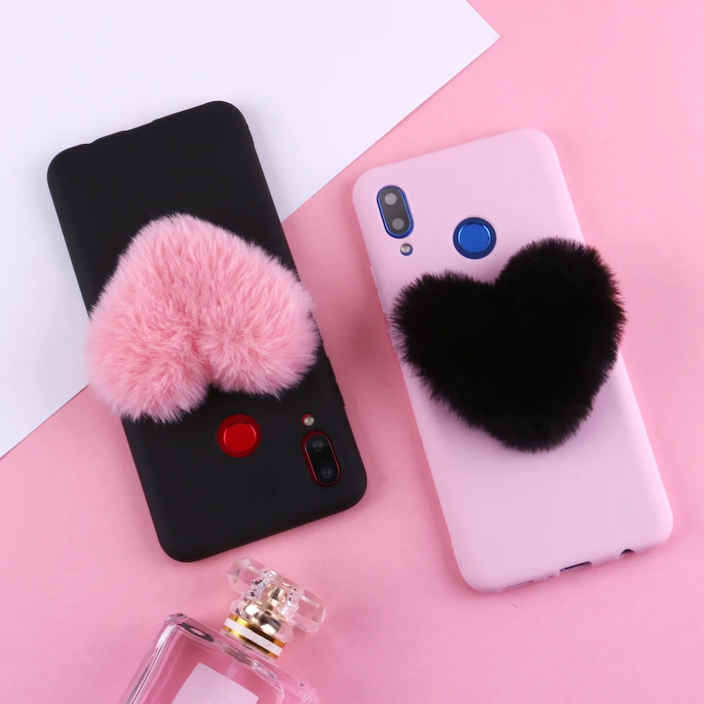 Для Samsung S8 S9 S10 S10e Plus Note 8 9 пушистый мех сердечко помпон Мягкий силиконовый чехол