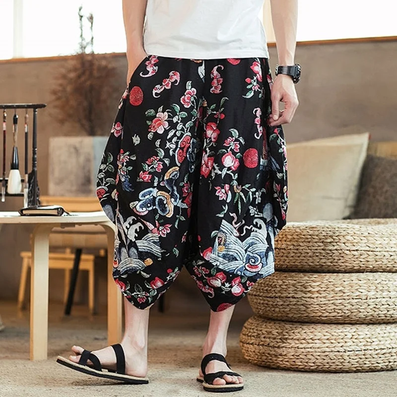 

Chinese Traditional Clothes For Men Wide Leg Trousers Summer Plus Size Loose Linen Cotton Harem Pants Chinese Pants Man FF2740