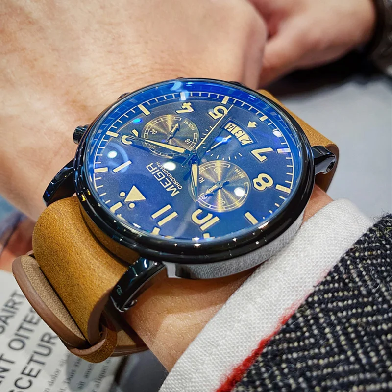 

Men Watches Brand Luxury Leather Strap Waterproof Sport Quartz Chronograph Military Watch Men Clock