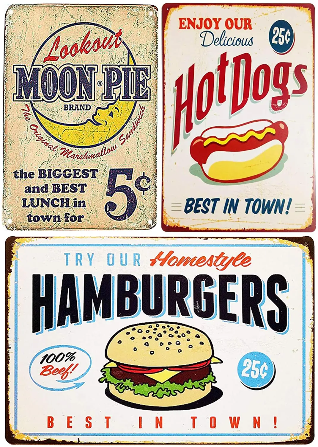 

Hamburgers & Hot Dogs &Moon Pie Vintage Tin Signs