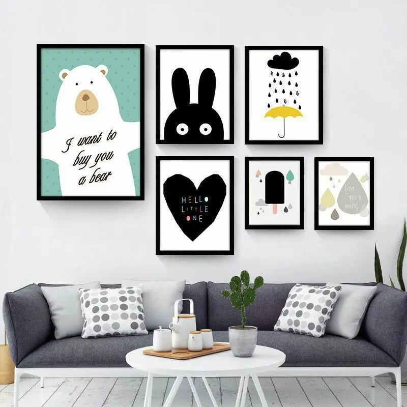 Каваи Медведь Кролик холст художественные плакаты Лесной животных мультфильм