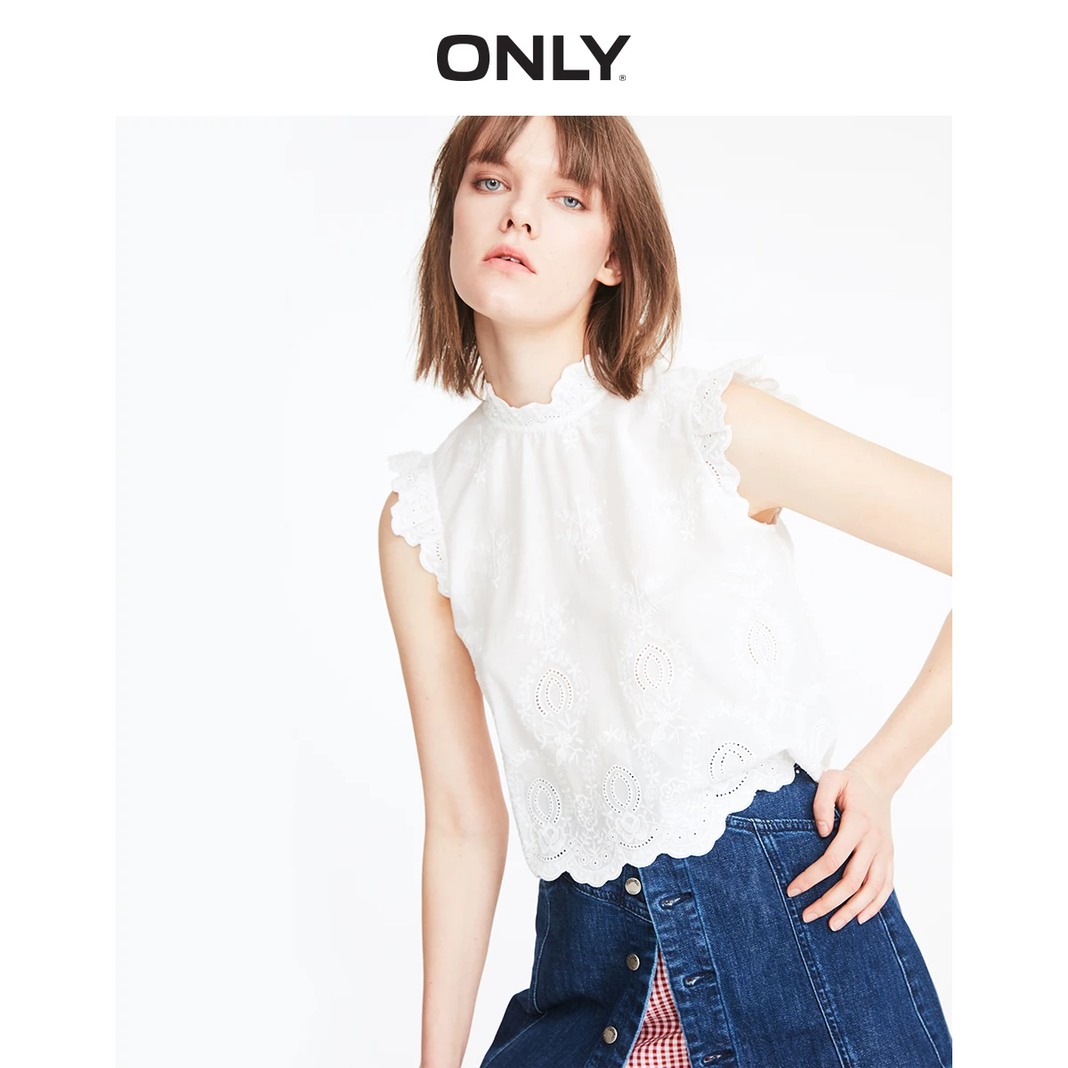 Женская рубашка из натурального хлопка с кружевной вышивкой|Блузки| |