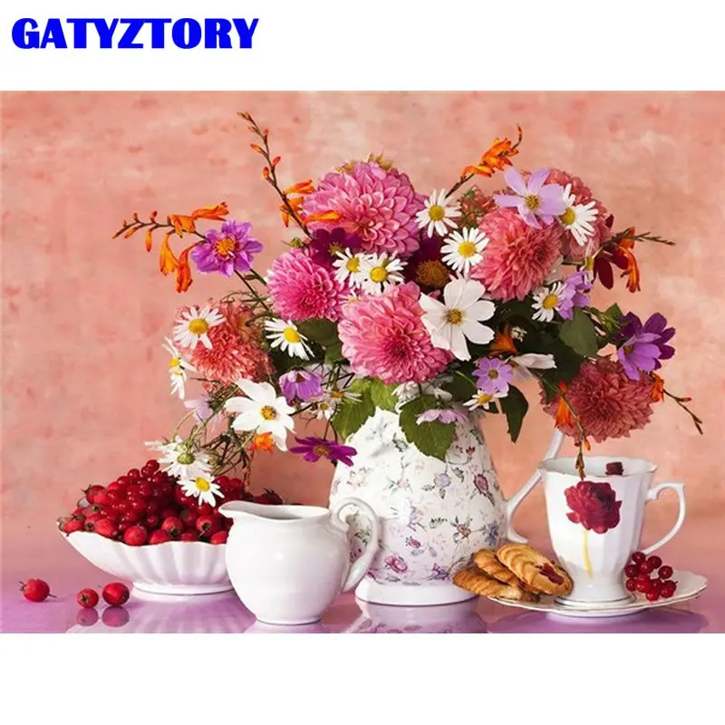 

GATYZTORY Frame Diy Painting By Number Flowers In A Vase Acrylic Paint On Canvas Painting Unique Gift For Home Decor Art
