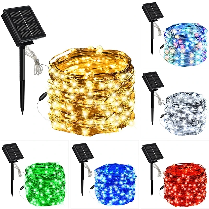 

Outdoor Solar String Lights Led Fairy Lights 8Modes Copper Wire Solar Powered Fairy Light Waterproof Birthday Wedding Decoration