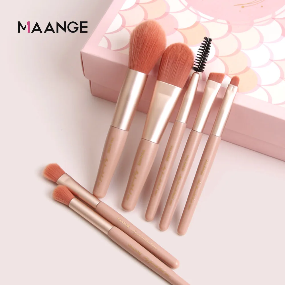 MAANGE 7 Pcs Makeup Brushes Set Professional Foundation Powder Eyeshadow Blush Blending Brush Wood Handle Cute Make Up Tools New | Красота и