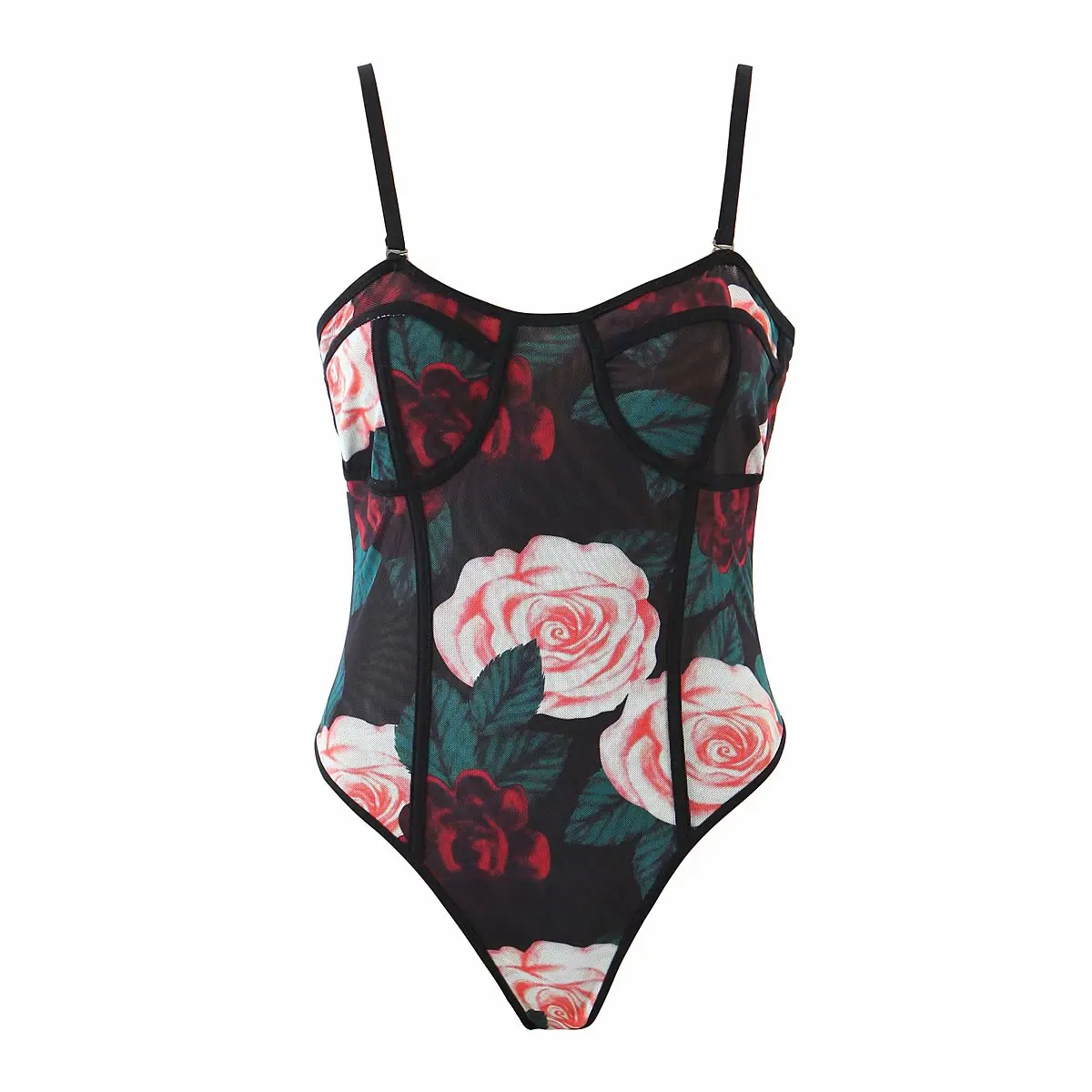 

2021 Women Strap Gauze Skinny Floral Bodysuit Spaghetti Tank Summer Vest Backless Shorts Femme Jumpsuits Rompers