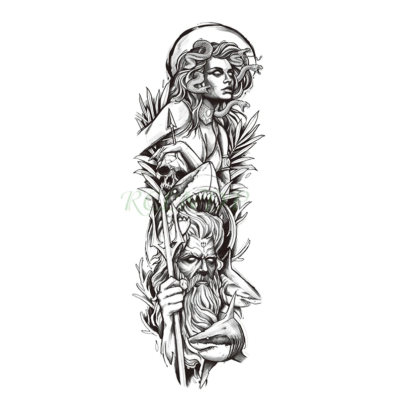 Waterproof Temporary Tattoo Sticker Arrow Medusa Sexy Girl Shark Zeus Skull Full Arm Leg Fake Tatto Flash Tatoo For Men Women | Красота и