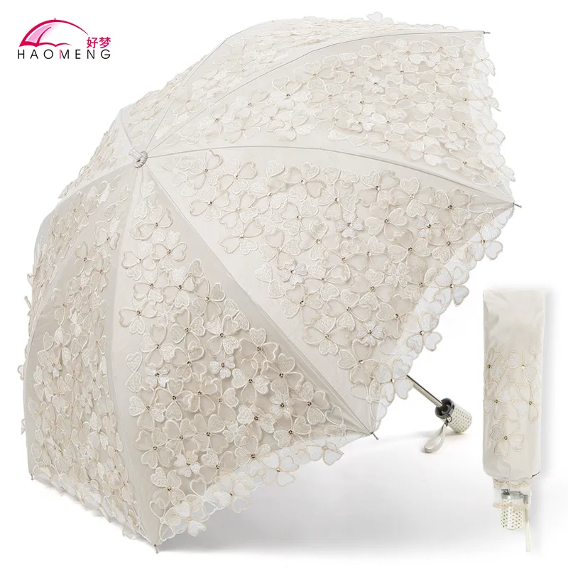 Prezzo Antivento Ombrello Pieghevole Delle Donne Del Tessuto Trasparente Di Protezione UV Del Merletto Ombrelli Da Pioggia Delle Signore Parasole Paraguas Parasole Di Cerimonia Nuziale EA60YS