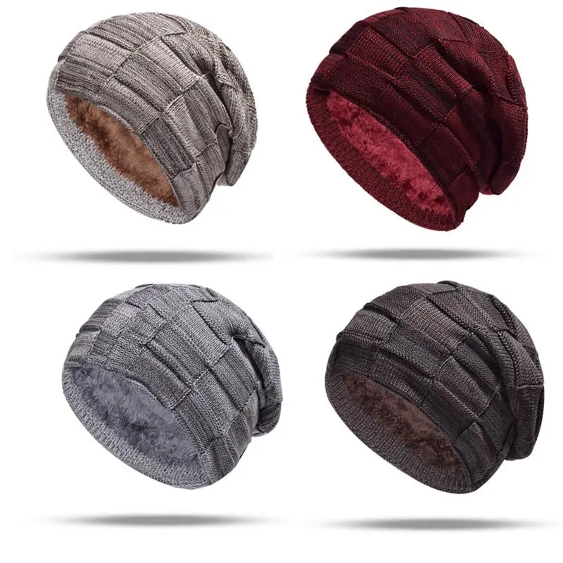 

Winter Skull Hat Square Pure Colors Thick Warm Wool Knit Cap for Man Ski Snow Fleece Baggy Beanies