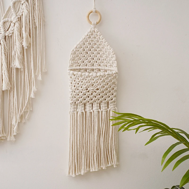 Макраме настенный держатель для хранения почты и писем, маленький органайзер из хлопковой ткани с карманом для подвешивания, бохо декор для дома.