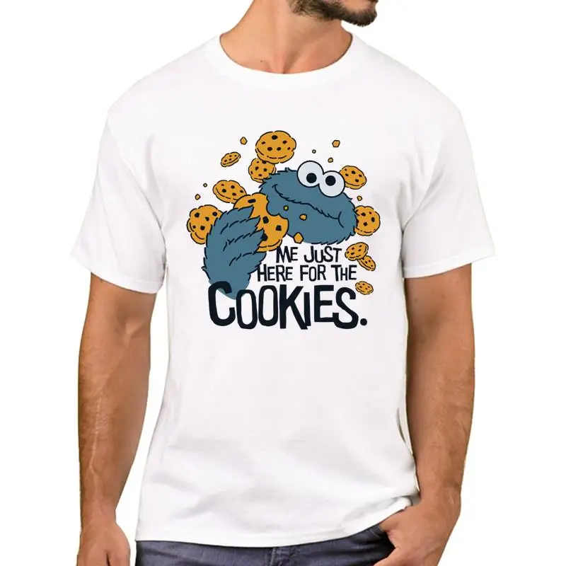 

FPACE Me Just Here for the Cookies Men T-Shirt Cookie Monster Printed T Shirts Short Sleeve O-Neck Casual Tshirts Funny Tee