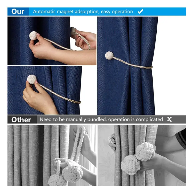 

2pcs Window Curtain Tiebacks Clips Buckle Clip Magnetic Tie Band Home Office Decorative Drapes Weave Holdbacks Holders Bedroom