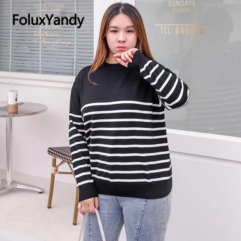 

Striped Women Sweater O-neck Long Sleeve Casual Loose Sweaters Plus Size 3 4 5 XL Spring Autumn NQYL193