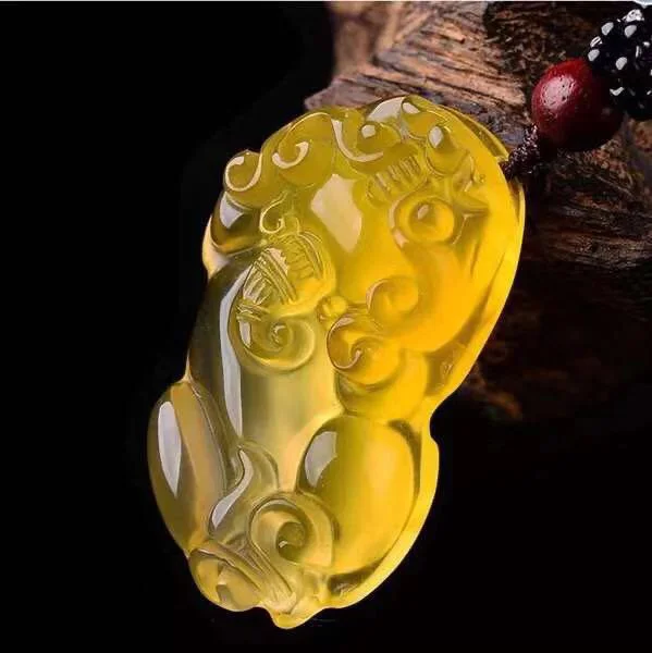 Подвеска из натурального желтого агата Pixiu ожерелье бусин очаровательные