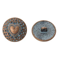 doreenbeads metal shank button round antique copper spray painted blue single hole heart pattern 18 0mm dia30 pcs