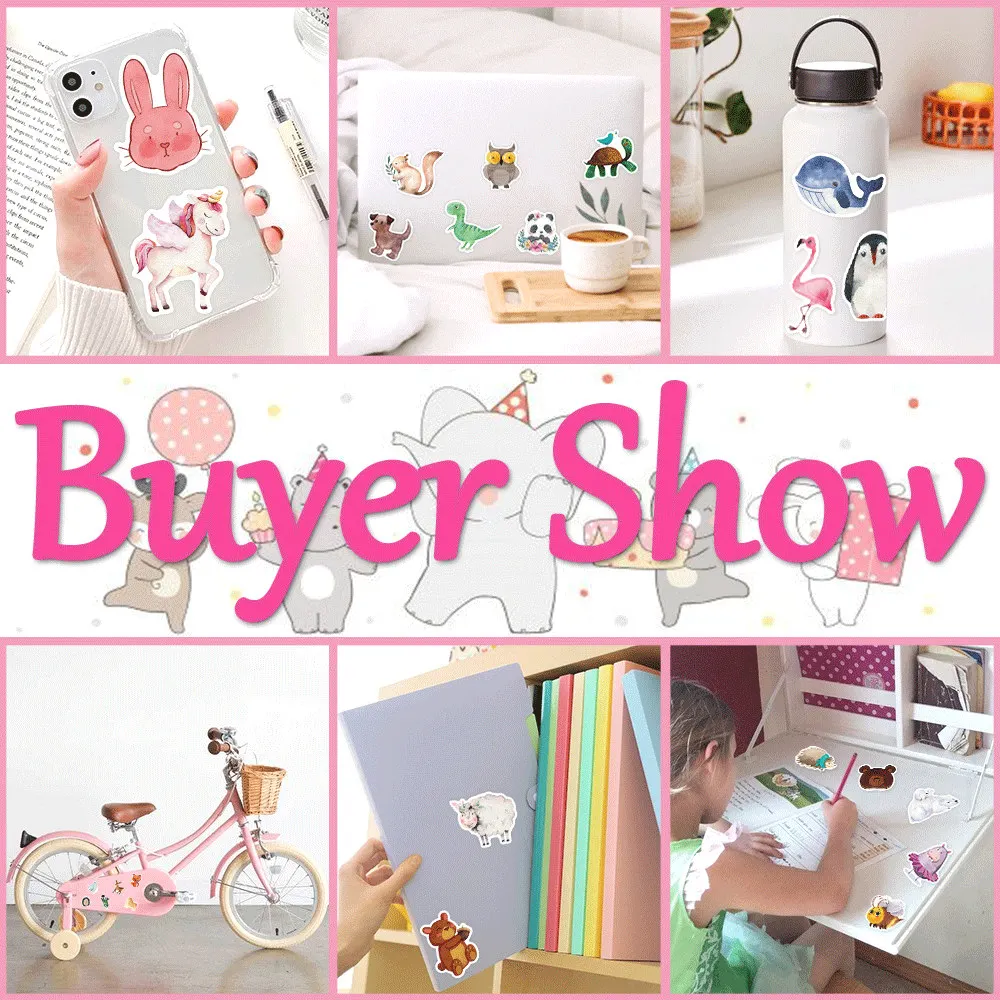 

50 PCS+ Mix Styles Cute Watercolor Animal Sticker Neon Light Warnings DIY Funny Stickers for Laptop Car Luggage Bike Toys