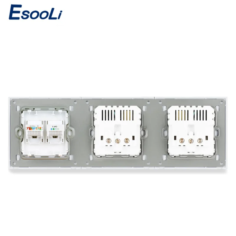 Пластиковая панель ESOOLI двойная розетка европейского стандарта + 4 USB порта для