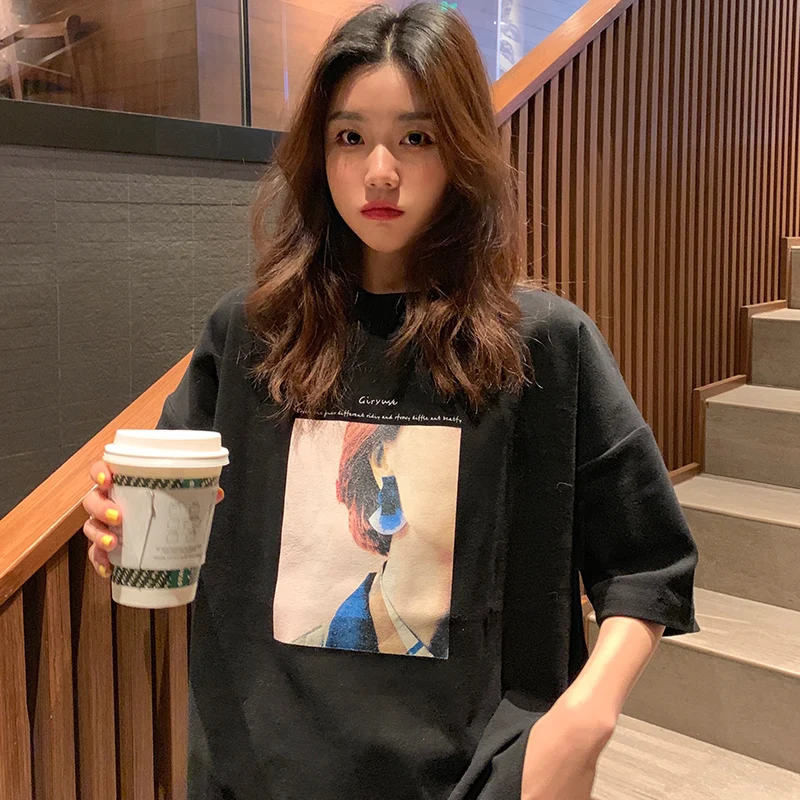 Футболка с принтом персонажа Женская винтажная 6535 лайкры новый стиль свободные в